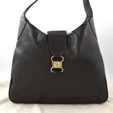 Vintage Old Celine Leather Handbag Shoulder Bag Triomphe Black for Present JAPAN picture