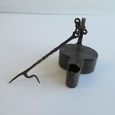 Primitive Antique Early Crude Iron Whale Grease  Oil Lamp whaling Betty picture