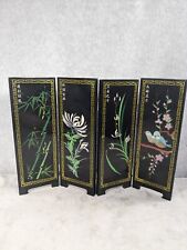 Vintage Asian Style Ebonized Chinoiserie Four-Panel Mini Screen Floral & Birds picture