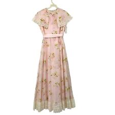 Vintage 1960s Pink Floral & Eyelet Trim Prairie Romantic Maxi Dress Sz 4 NWT’s picture