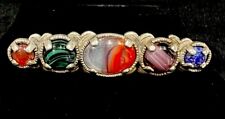 Vintage Scot/Irish Brooch Pin Signed Miracle Celtic Cabochon Set 5 Agate Stones picture