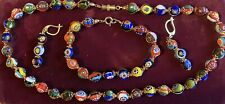 Vintage Venetian Murano Millefiori Glass Bead Necklace, Bracelet And Earrings  picture