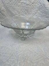 New Martinsville Flower Basket-Clear 11 Inch 3 Toed Footed Etched Crimped Bowl picture
