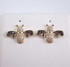 0.50 Ct Round Real Moissanite Onyx Honey Bee Stud Earrings 14K Yellow Gold Over picture