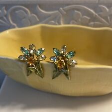 Vintage Floral Enamel🐍SGND VENDOME🐍Green Yellow With Leaves 🐍EARRINGS SET picture