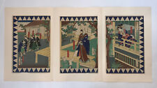 Rare Antique 1866 Set of 3 Japanese Woodblock Prints By Toyohara Kunichika Japan picture