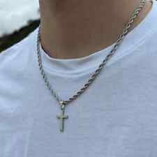 Men Stainless Steel Cross Pendant Necklace Hip Hop Simple Chain Silvery Gift New picture