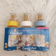 NEW 1998 Vintage Suzy Zoo Gerber Baby Bottles 5 Oz Plastic Silicone Nipples picture