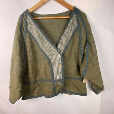 Artifacts women  Sz M hand woven hand made jacket cropped Boho artsy green khaki picture