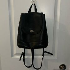 COACH Vintage Black Smooth Leather Drawstring Turnlock Small Backpack picture