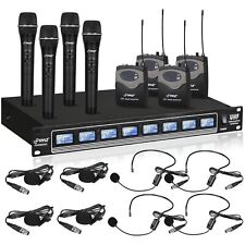 Pyle 8-Ch. Wireless Microphone System UHF Receiver Kit 4 Headset & Handheld Mics picture