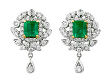 Antique Royal Design Green Lab Created Emerald Women's Bright Polish Earrings picture