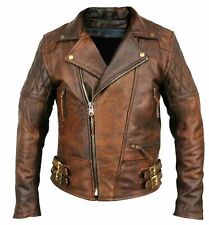 Men’s Motorcycle Vintage Cafe Racer Biker Distressed Brown Real Leather Jacket picture