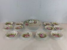 Antique Reinhold Schlegelmich German Porcelain Berry Set w/ Pink Rose Floral Dec picture