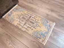 Yellow Small Rug, Small Handmade Rug, Small Vintage Rug, 1.4 x 3.1 ft picture