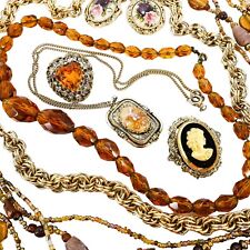 Lot Vintage Mid Century Goldtone “Yellow Topaz” Rhinestone Glass Crystal Jewelry picture