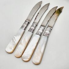 Antique Meriden Cutlery Co. 1855 Sterling Bands MOP Pearl Handle Knives 4 Ct picture