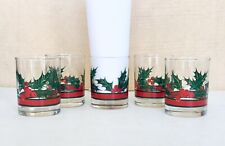 Vintage Libbey HOLLY & BERRIES Double Old Fashioned / Juice Glasses (4” 14oz) picture