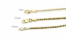 Solid 14k Yellow Gold 1mm-2MM Rope Chain Link Pendant Necklace Men Women 16