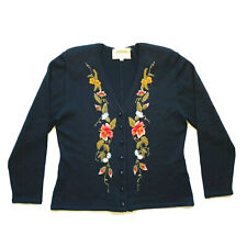 Susan Bristol 1995 Hand Embroidered Floral Cardigan Sweater Wool Blend Sparkle M picture