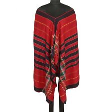 Sanskriti Vintage Long Red Pure Woolen Shawl Hand-Woven Scarf Throw Floral Stole picture