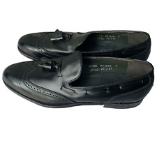 VTG E.T. WRIGHT Mens Sz 10.5 AA Black Leather Tassel Wingtip Dress Shoes #4871 picture