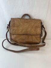 Beautiful Vintage East West Genuine Tan Leather Crossbody Purse Bag picture