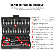 46Pcs Socket Ratchet Wrench Set Metric Sae Spanner Car Repair Tool Kit 1/4