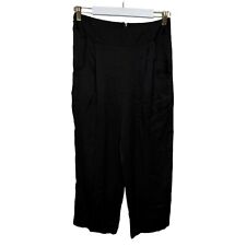 Stillwater Women’s Silky Wide Leg Black Olsen Pleat Pant Crop SZ M Zip~Pockets picture