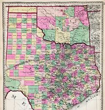 1897 TEXAS Map LARGE ORIGINAL Houston Galveston INDIAN TERRITORY Goliad Austin picture