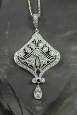 Stunning Vintage Art Deco Pendant 2.3 Ct Simulated Diamond 14K White Gold Plated picture