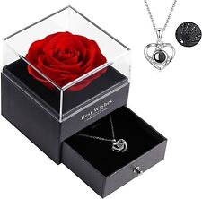 Preserved Rose with 925 Silver I Love You Necklace in 100 Languages, Eternal Flo picture