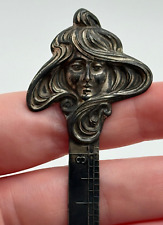 Antique Unger Bros Art Nouveau Woman Sterling Silver Sewing Hem Gauge Ruler picture
