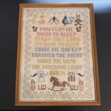 Completed Framed Counted Cross Stitch Nursery Prayer Vintage 16.5” X 12.5” picture
