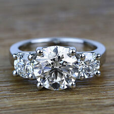1.85 ct H/VS2 Round Cut Diamond Three Stone Engagement Ring 14k White Gold picture