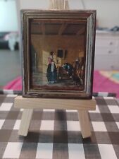 Vintage ARTISAN MINIATURE Dollhouse Painting MAIDSERVANT & Dog Wood Framed Exc picture