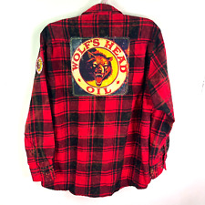 Angry Minnow Wolf's Head Oil Buffalo Plaid Flannel Shirt Men's SZ 2XL Red/Black picture