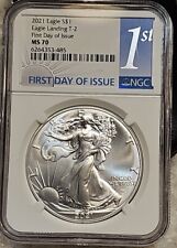 2021 W Burnished Silver Eagle NGC MS 70 Eagle Landing T-2 First Day Of Issue  picture