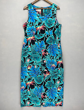 Vtg Hilo Hattie Womens Floral Tropical Hawaiian Midi Maxi Blue Paradise Dress 20 picture