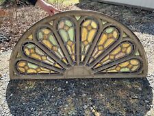 AMAZING ANTIQUE KILN-FIRED STAINED GLASS GOTHIC ARCH FOR REPURPOSE picture