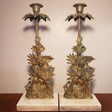 Antique Victorian Girandole Solid Copper & Marble Candle Holder Young Lovers Set picture