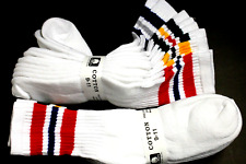 5 Pair's Men's/Women's 9-11 Long Crew Socks, Cotton Athletic Socks White Red bk picture