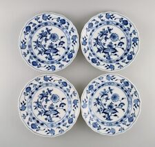 Four antique Meissen Blue Onion dinner plates in hand-painted porcelain. picture
