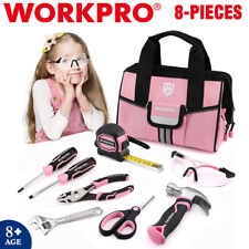 WORKPRO 9Piece Kid Real Hand Tool Set Pink Junior Tool Kit Children DIY Building picture