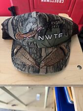 Vintage Camo Hat NWTF With Turkey Feathers And Turkey Stitched On The Hat picture