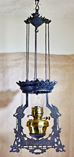 ANTIQUE Victorian Bradley & Hubbard Cast Iron Pull Down Hanging Oil Lamp 1877 picture