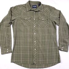 Wrangler Western Pearl Snap Shirt Boys Youth XXL Green Plaid Rodeo Cowboy picture