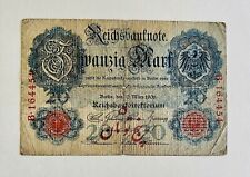 1906 Germany 20 Mark Reichsbanfnote Qajar Stamped  WWI German Military (RARE) picture
