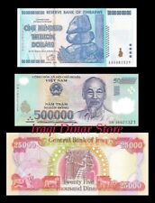 100 Trillion Zimbabwe Dollars 500, 000 Vietnam Dong 25, 000 New Iraqi Dinar Unc picture