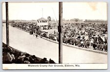 Elkhorn Wisconsin~Walworth County Fair Grounds Race Track~Grandstand~1912 B&W PC picture